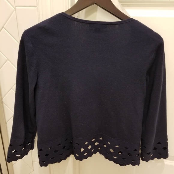 Saks Fifth Avenue Navy Eyelet Sweater - Picture 3 of 3